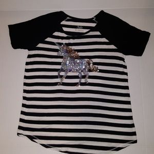 Justice Unicorn Bling Striped Tee Shirt